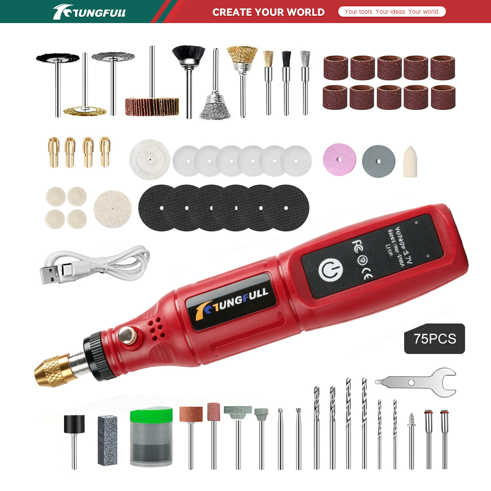 Jewelry Making Drill - TUNGFULL 3.7V コードレスロータリーツール USB 充電式ミニ彫刻ペンシングルスピード電気ドリルジュエリークラフト研磨用