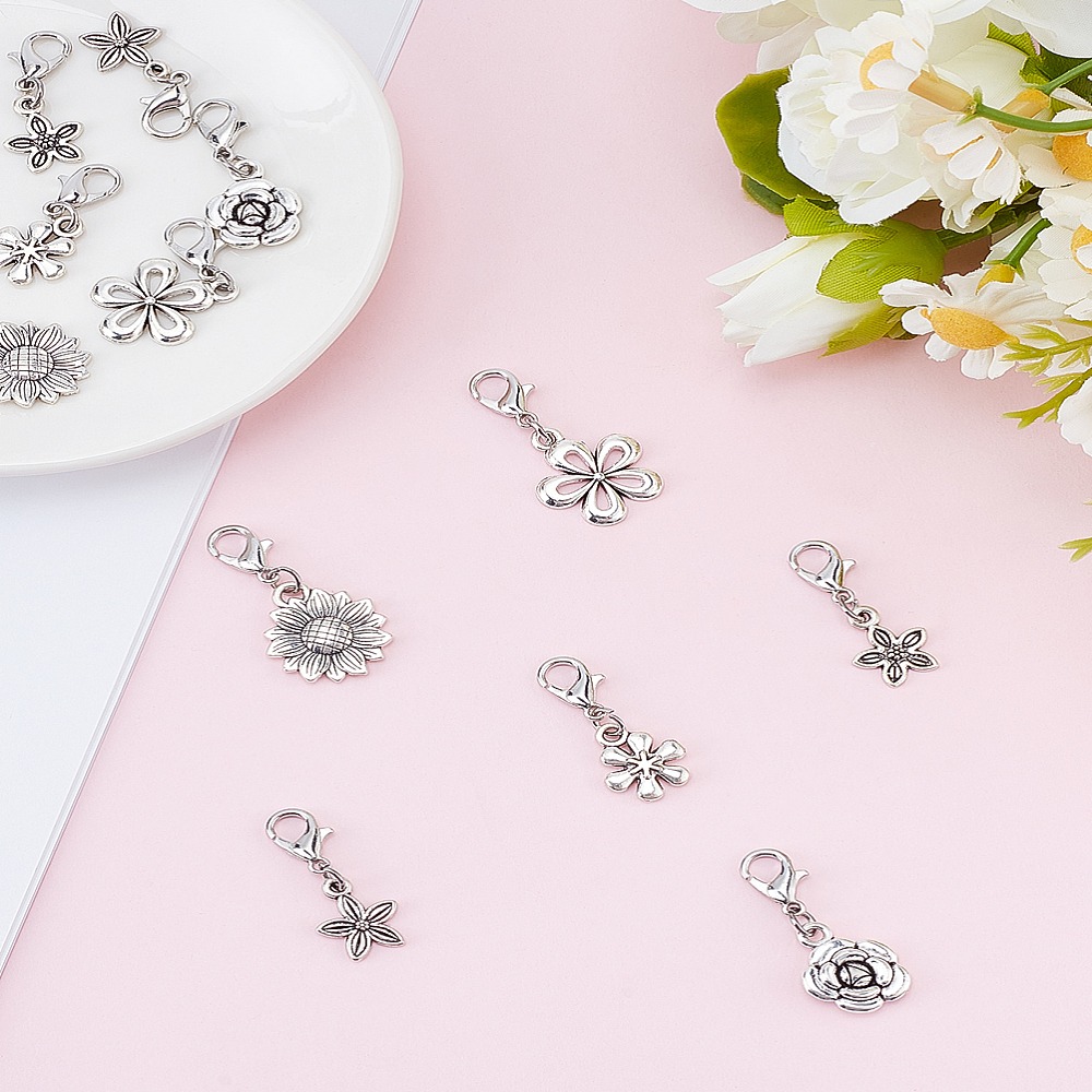 Lobster Clasp Silver - 12 個 6 スタイル合金ペンダント装飾品、合金ロブスター爪留め金具付き、フラワーシルバープラチナ 26 〜
