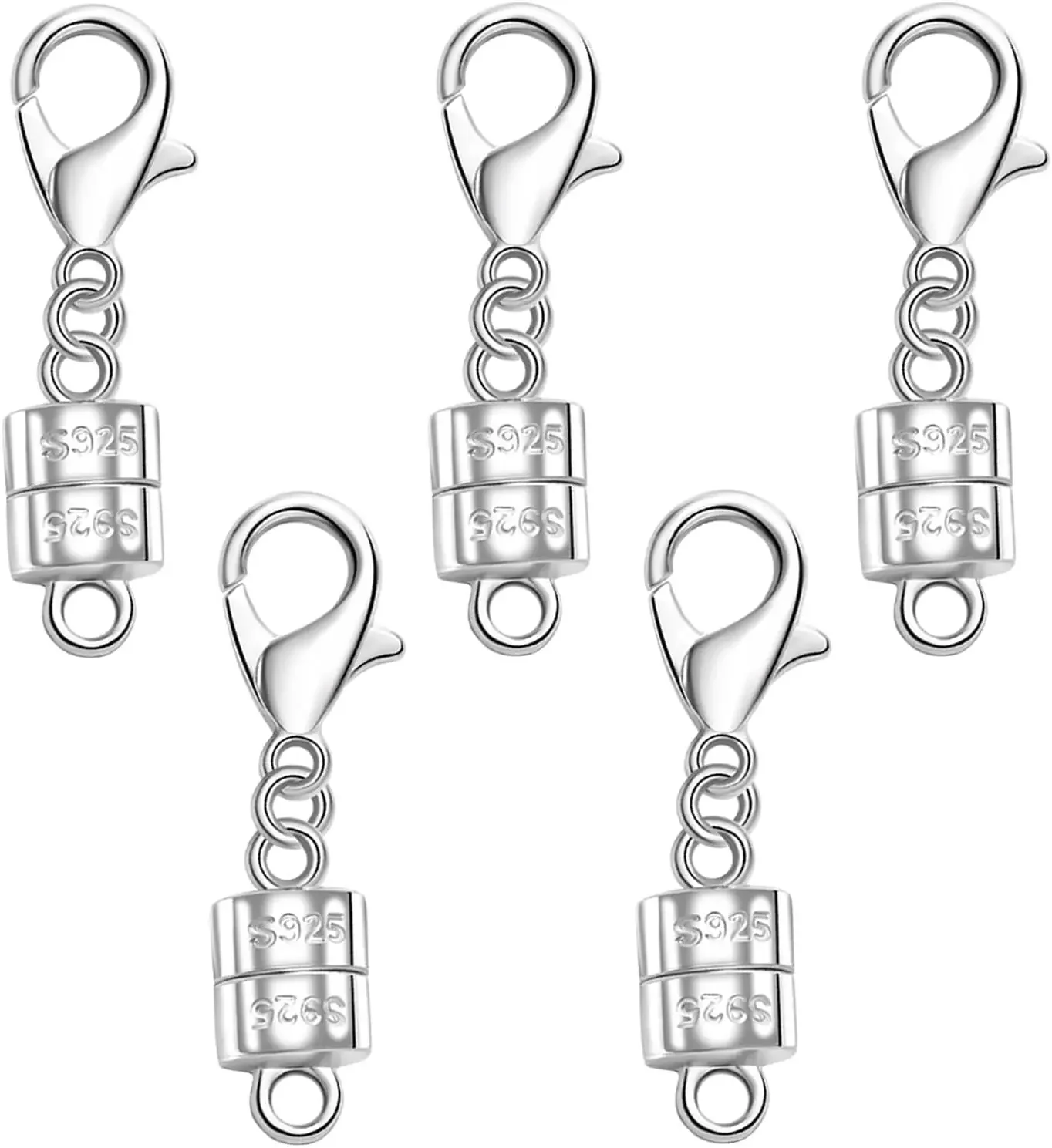 Lobster Clasp Silver - 925シルバー製、ロブスタークラスプ付きの磁石式ネックレス留め具。ブレスレットやネックレスの延長用として使える磁石式留め具と留め具。