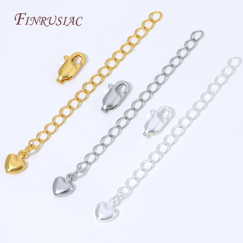 Lobster Clasp Silver - 18Kゴールドシルバーメッキエクステンションチェーン、ハートチャーム＆ロブスタークラスプ付き、調節可能なネックレスブレスレットエクステンダー、DIYジュエリーパーツ