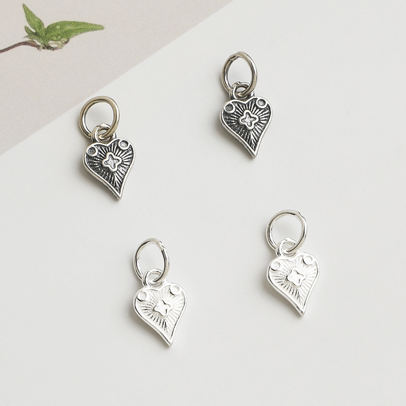 Jewelry Making In La - 925シルバー製、ハート型チャーム。ヴィンテージスタイルで、DIYのジュエリー作り、ブレスレットやネックレスに最適。