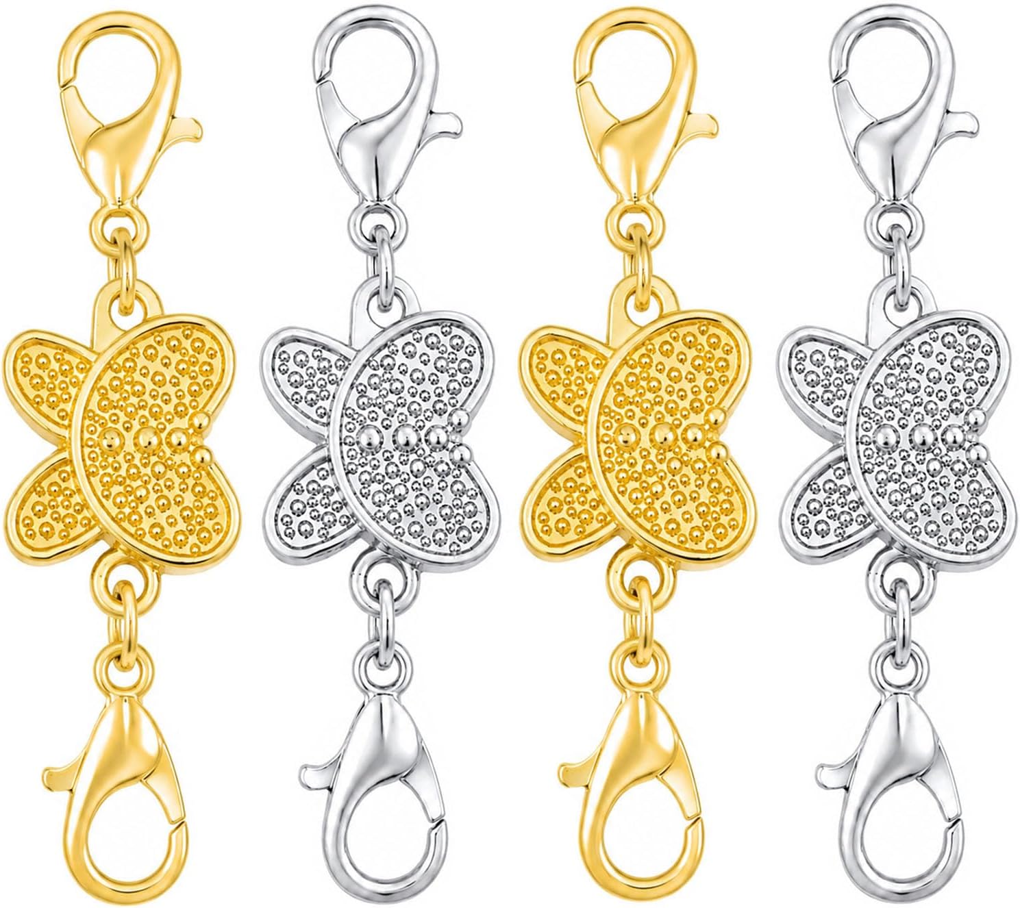 Lobster Clasp Silver - 蝶の形をした磁石式ネックレス留め具。ロブスタークラスプ付き。ゴールドとシルバーの2色展開。ブレスレットやネックレスの長さ調整用留め具として使用可能。4個入り。