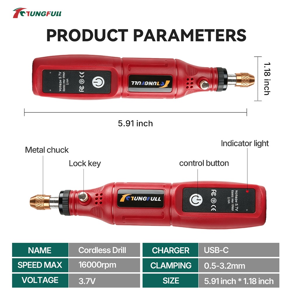 TUNGFULL 3.7V コードレスロータリーツール US - Jewelry Making Drill のレビューと価格