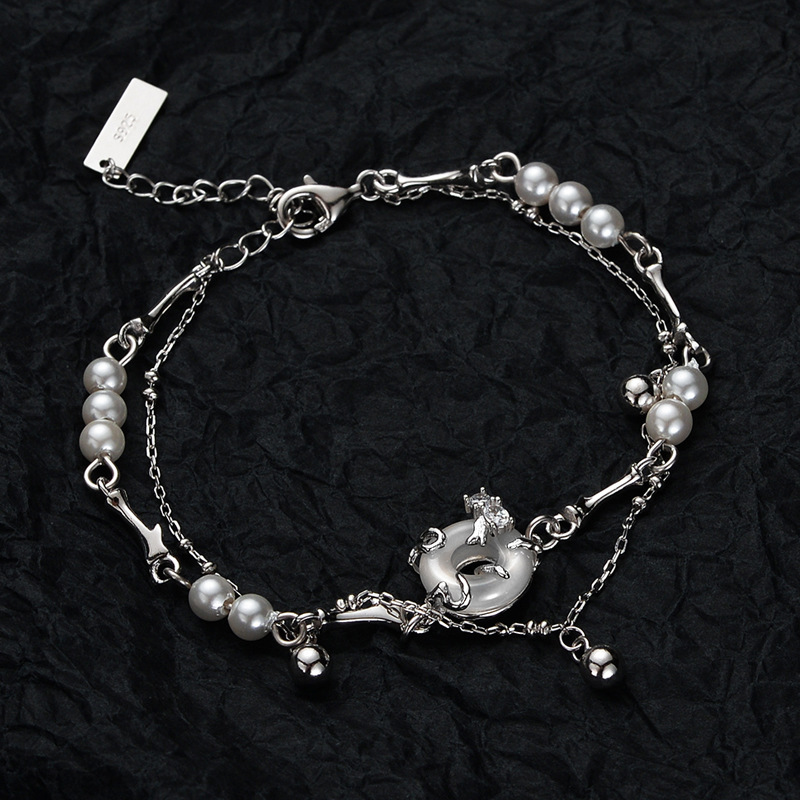 F.i.n.s-中国風のスターリングシルバー翡翠ブレスレット - Lobster Clasp Silver のレビューと価格